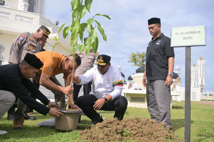 Pj Gubernur Safrizal dan Unsur Forkopimda Menanam Pohon Jeumpa dan Seulanga di Komplek Masjid Raya Baiturrahman dan Dua Kampus Jantong Hate Rakyat Aceh